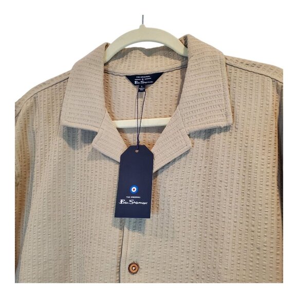 NWT BEN SHERMAN SZ L Seersucker 100% Cotton Knit Short Sleeve Button Down Shirt - Picture 3 of 11